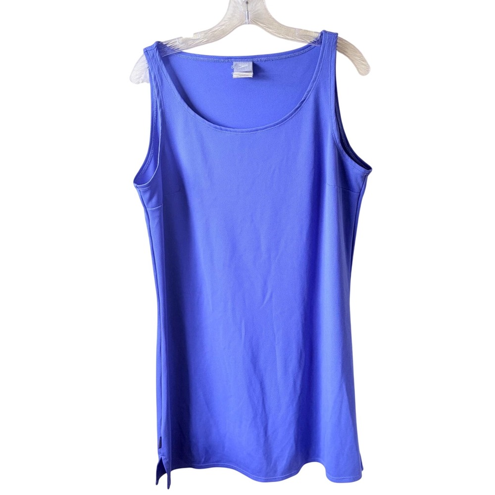 Vintage 90s Y2K Speedo Coolmax Blue Tank Dress Swim Cover Up Size L Side Slits⁠